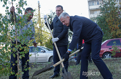 Жители Нижнего Тагила вместе с главой города озеленили территорию двора